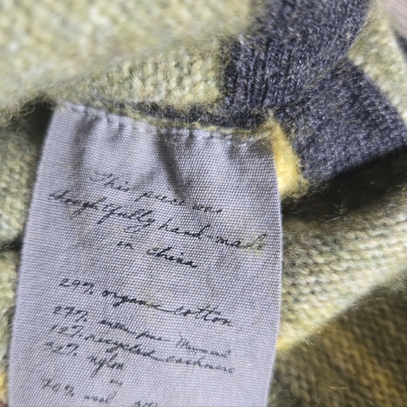 Raquel Allegra Wool Cashmere Fringe Poncho Cape Pocket Braided Green One Size - Picture 6 of 11